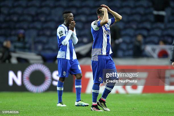 Porto's Mexican midfielder Héctor Herrera reacts after end of game during the Premier League 2015/16 match between FC Porto and CD Tondela, at Dragão...