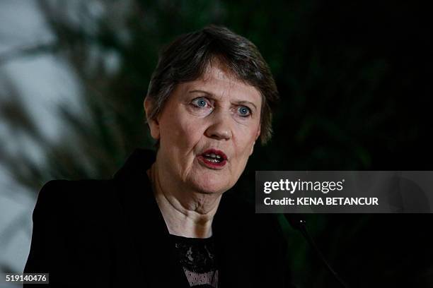 Former New Zealand Prime Minister Helen Clark speaks during a press conference at Permanent Mission of New Zealand to the United Nations in New York...