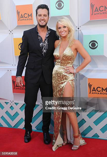Singer Luke Bryan and wife Caroline Boyer arrive at the 51st Academy Of Country Music Awards at MGM Grand Garden Arena on April 3, 2016 in Las Vegas,...