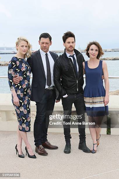 Mamie Gummer, Richard Coyle, Tom Riley and Alix Poisson attend "The Collection" Photocall as part of MIPTV 2016 on April 4, 2016 in Cannes, France.
