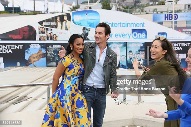 Jonathan Rhys Meyers and Anika Noni Rose attend "Roots" Photocall as part of MIPTV 2016 on April 4, 2016 in Cannes, France.