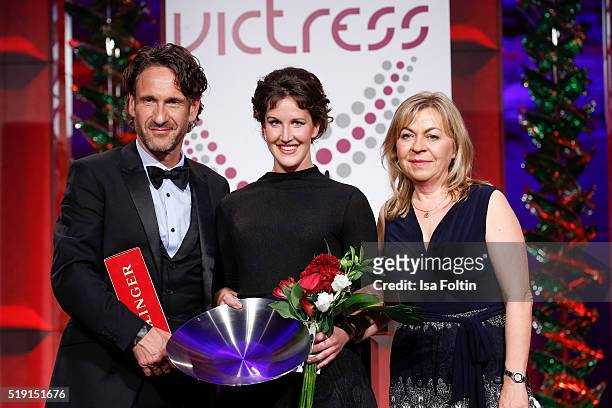 Falk-Willy Wild, Maxie Matthiessen and Andrea Galle attend the Victress Awards Gala on 2016 in Berlin, Germany.