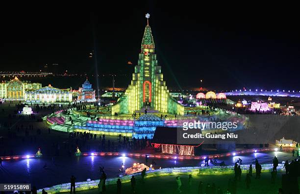 Visitors attend the opening ceremony of the Ice and Snow Festival January 5, 2005 in Harbin, China. The event, which is the first regional festival...
