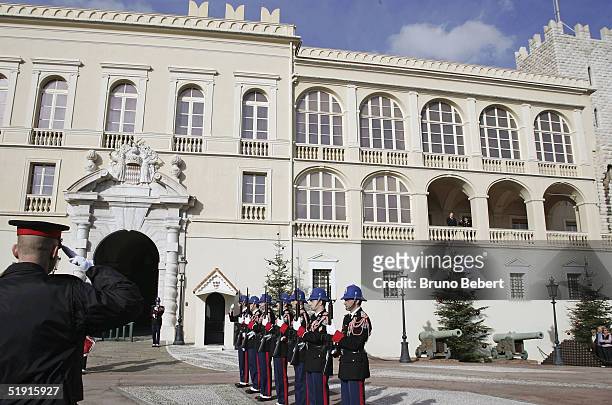 Prince Albert of Monaco is seen observing a three minutes silence for victims of the Indian Ocean Tsunami on the balcony of the Royal Palace January...