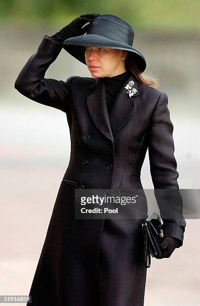Lady Sarah Chatto arrives at the funeral of Sir Angus Ogilvy held in St Georges Chapel of Winmdsor Castle on January 5, 2005 in Windsor, England. Sir...