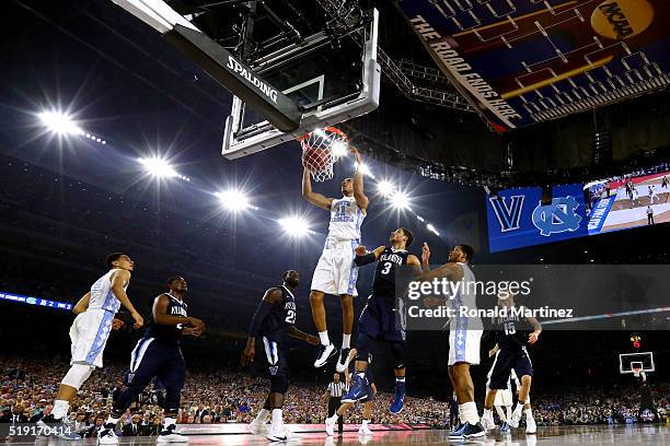 Brice Johnson of the North Carolina Tar Heels dunks the ball in the second half against the Villanova Wildcats during the 2016 NCAA Men's Final Four...