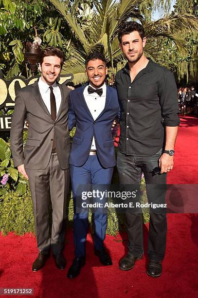 Actors Roberto Aguire, Ritesh Rajan and Damon Dayoub attend The World Premiere of Disney's "THE JUNGLE BOOK" at the El Capitan Theatre on April 4,...