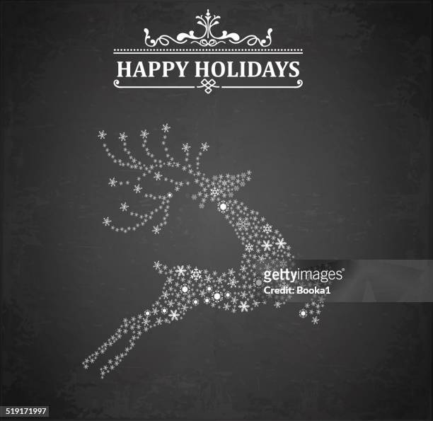 クリスマスのグリーティングカード - hand drawn christmas card with reindeer点のイラスト素材／クリップアート素材／マンガ素材／アイコン素材