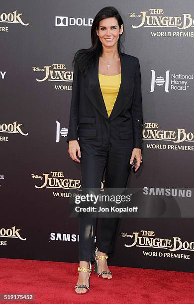Actress Angie Harmon arrives at the Los Angeles Premiere "The Jungle Book" at the El Capitan Theatre on April 4, 2016 in Hollywood, California.