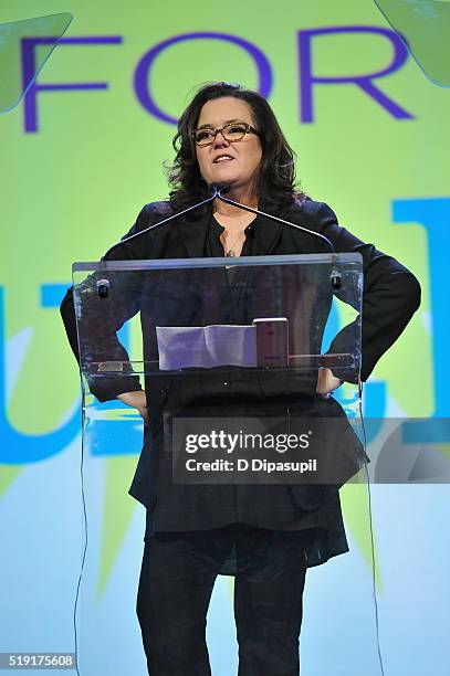 Actress Rosie O'Donnell speaks onstage at PFLAG National's eighth annual Straight for Equality awards gala at Marriot Marquis on April 4, 2016 in New...