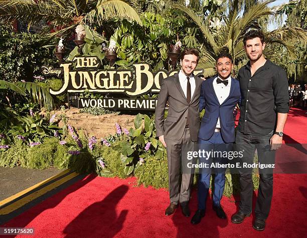 Actors Roberto Aguire, Ritesh Rajan and Damon Dayoub attend The World Premiere of Disney's "THE JUNGLE BOOK" at the El Capitan Theatre on April 4,...