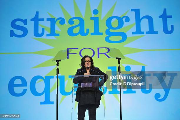 Actress Rosie O'Donnell speaks onstage at PFLAG National's eighth annual Straight for Equality awards gala at Marriot Marquis on April 4, 2016 in New...