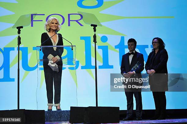 Actress Kristin Chenoweth, Blake Christopher O'Donnell and actress Rosie O'Donnell speak onstage at PFLAG National's eighth annual Straight for...