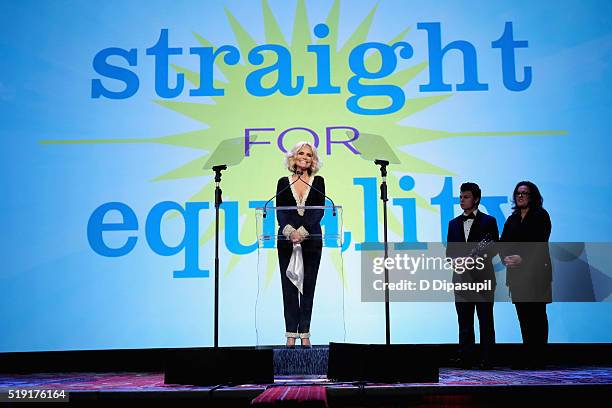 Actress Kristin Chenoweth, Blake Christopher O'Donnell and actress Rosie O'Donnell speak onstage at PFLAG National's eighth annual Straight for...