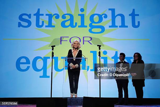 Actress Kristin Chenoweth, Blake Christopher O'Donnell and actress Rosie O'Donnell speak onstage at PFLAG National's eighth annual Straight for...