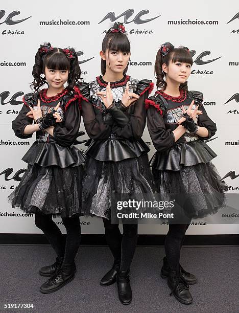 Yuimetal, Su-metal, and Moametal of the band Babymetal Visit Music Choice on April 4, 2016 in New York City.