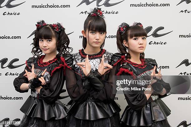 Yuimetal, Su-metal, and Moametal of the band Babymetal Visit Music Choice on April 4, 2016 in New York City.