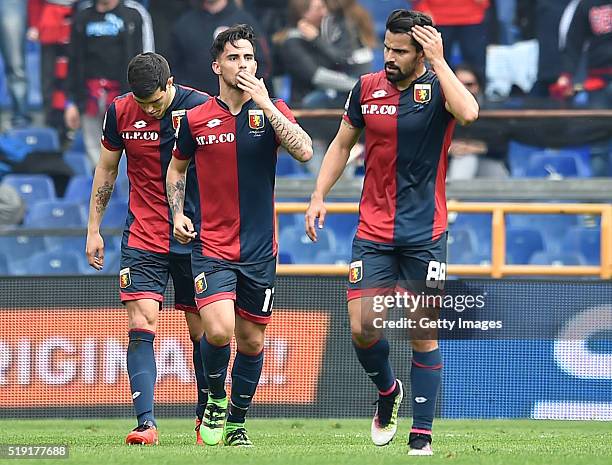 Fernandez Suso of Genoa celebrates after scoring the opening goal during the Serie A match between Genoa CFC and Frosinone Calcio at Stadio Luigi...