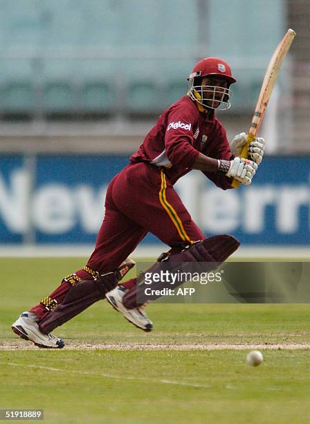 Shivnarine Chanderpaul of the West Indies plays the ball square during the tour match played between Victoria and the West Indies played at the MCG...