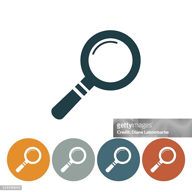 flat round wedsite icon - magnifying glass - magnifying glass stock illustrations