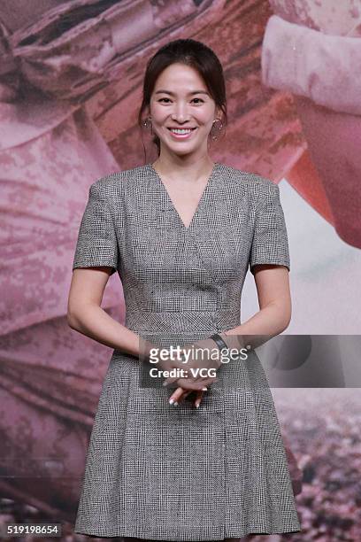 Actress Song Hye-kyo attends television drama 'Descendants of the Sun' press conference on April 5, 2016 in Hong Kong, Hong Kong.