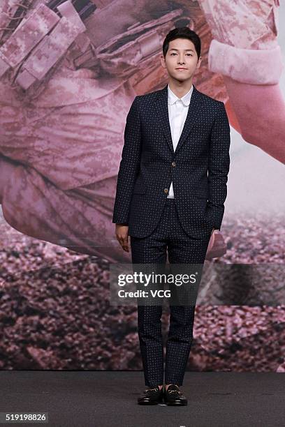 Actor Song Joong-ki attends television drama 'Descendants of the Sun' press conference on April 5, 2016 in Hong Kong, Hong Kong.