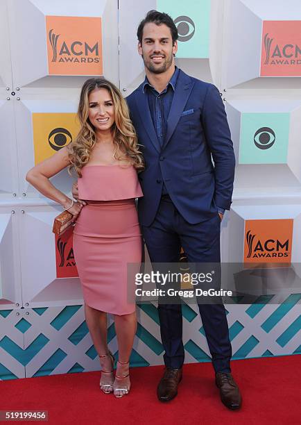 Singer Jessie James and NFL player Eric Decker arrive at the 51st Academy Of Country Music Awards at MGM Grand Garden Arena on April 3, 2016 in Las...