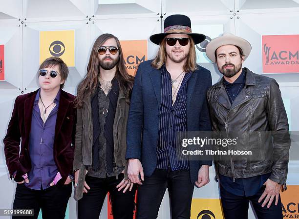 Bill Satcher, Graham Deloach, Michael Hobby and Zach Brown of A Thousand Horses attend the 51st Academy of Country Music Awards at MGM Grand Garden...