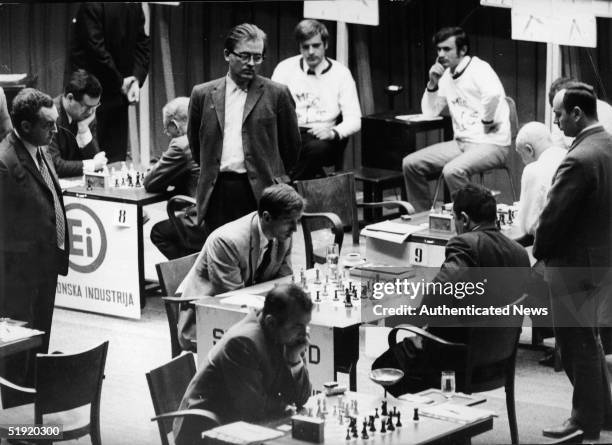 American chess champion and prodigy the controversial and tempermental Bobby Fischer competes against Soviet Tigran Petrosian in the chess 'Match of...