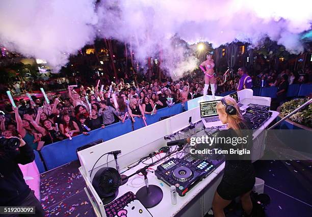 Paris Hilton hosts and performs at The Pool After Dark at Harrah's Atlantic Resort on April 2, 2016 in Atlantic City, New Jersey.