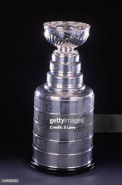 View of the Stanley Cup, the National Hockey League's championship trophy, taken during the cup's 100th year anniversary, New York, New York,...
