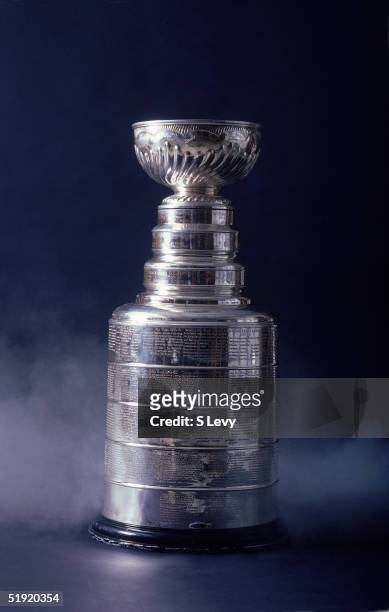 View of the Stanley Cup, the National Hockey League's championship trophy, taken during the cup's 100th year anniversary, New York, New York,...