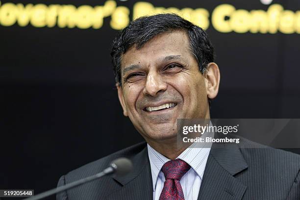 Raghuram Rajan, governor of the Reserve Bank of India , reacts during a news conference in Mumbai, India, on Tuesday, April 5, 2016. India's central...