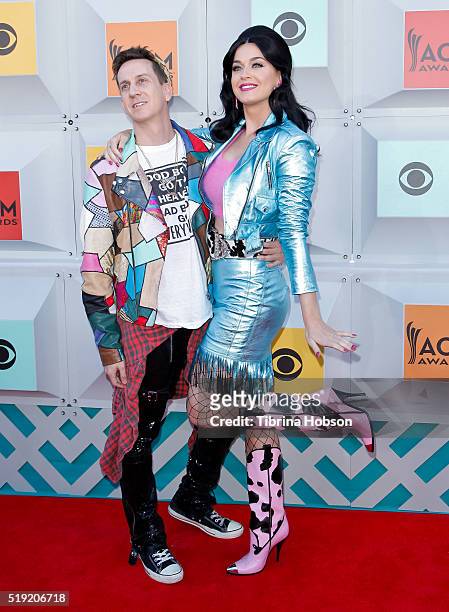 Jeremy Scott and Katy Perry attends the 51st Academy of Country Music Awards at MGM Grand Garden Arena on April 3, 2016 in Las Vegas, Nevada.