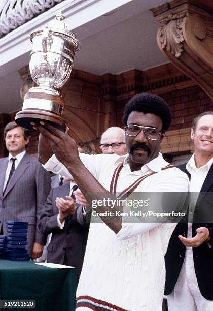 West Indies captain Clive Lloyd with the trophy after their victory over England in the Prudential World Cup Final at Lord's cricket ground in...