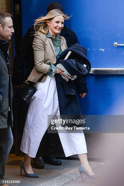 Actress Cameron Diaz leaves the "Good Morning America" taping at the ABC Times Square Studios on April 05, 2016 in New York City.