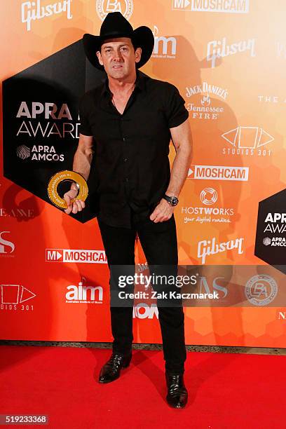 Lee Kernaghan accepts his APRA Award during the 2016 APRA Music Awards at Carriageworks on April 5, 2016 in Sydney, Australia.