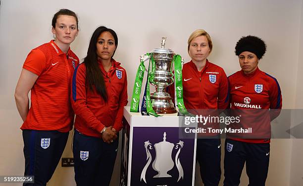 Rachel Laws of Sunderland, Alex Scott of Arsenal, Gilly Flaherty of Chelsea and Demi Stokes of Manchester City, semi-Finalists of the SSE Women's FA...