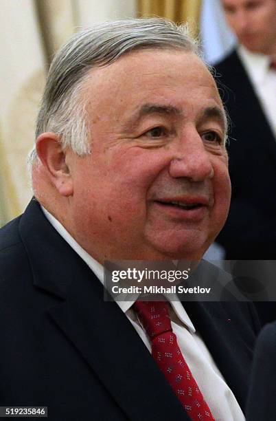 French Senate President Gerard Larcher attends a meeting with Russian President Vladimir Putin in the Kremlin on April 5, 2016 in Moscow, Russia....