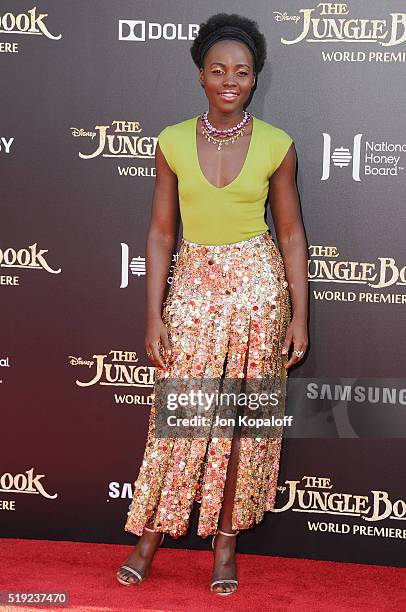 Actress Lupita Nyong'o arrives at the Los Angeles Premiere "The Jungle Book" at the El Capitan Theatre on April 4, 2016 in Hollywood, California.