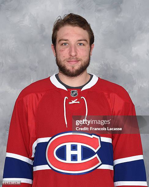 Stefan Matteau of the Montreal Canadiens poses for his official headshot for the 2015-2016 season on March 8, 2016 at the Bell Sports Complex in...