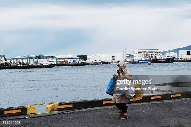 Woman walks in downtown Reykjavik following the government shake-up in the wake of the Panama Papers crisis on April 5, 2016 in Reykjavik, Iceland....