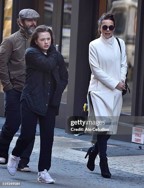 Michael Sheen, Lily Mo Sheen and Kate Beckinsale on April 5, 2016 in New York City.