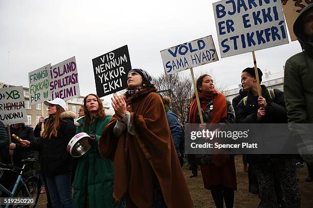 Protesters gather outside of the Parliament building for a second day following the government shake-up in the wake of the Panama Papers crisis on...