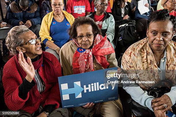 Attendees gather before Democratic presidential candidate Hillary Clinton hosts a Women for Hillary Town Hall meeting with New York City first lady...