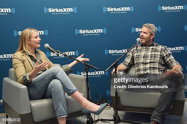 Actress Cameron Diaz and TV personality Andy Cohen speak on SiriusXM's Town Hall on Andy Cohen's exclusive SiriusXM channel Radio Andy on April 5,...