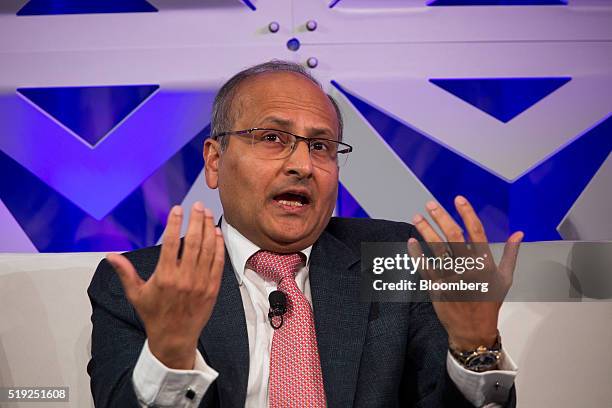 Anil Srivastava, chief executive officer of Leclanche SA, speaks at the Bloomberg New Energy Finance Future of Energy Summit in New York, U.S., on...