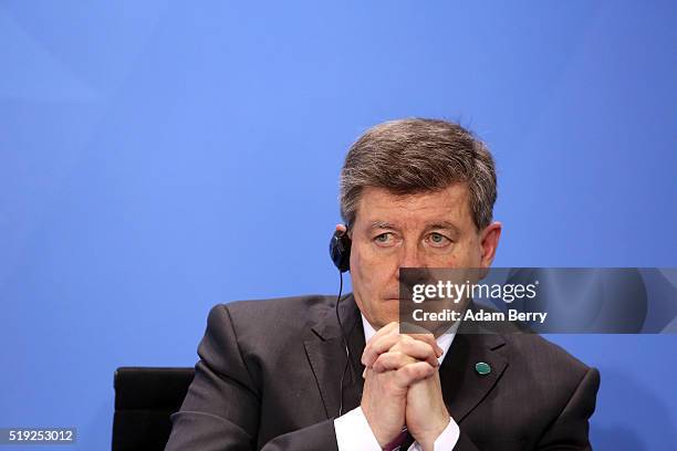 Guy Ryder, general secretary of the World Labour Organisation, attends a press conference in the German federal Chancellery on April 5, 2016 in...