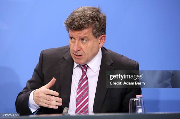 Guy Ryder, general secretary of the World Labour Organisation, attends a press conference in the German federal Chancellery on April 5, 2016 in...