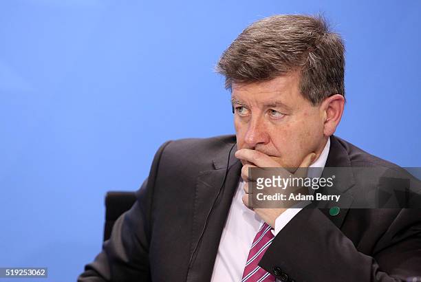 Guy Ryder, general secretary of the World Labour Organisation, attends a press conference in the German federal Chancellery on April 5, 2016 in...